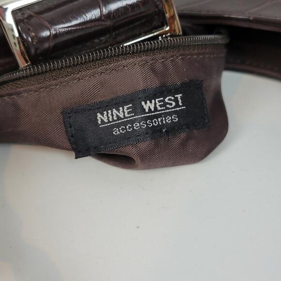VINTAGE Nine West Women's Shoulder Bag OS Brown Crocodile Embossed Single Strap - Picture 5 of 12